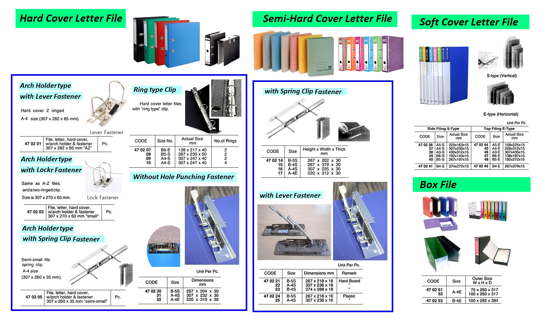 Hard file. File Soft Cover Side-Filing. File hard Board Cover w/Lever Fastener. Hard Cover. "File hard Cover w/Arch Holder.